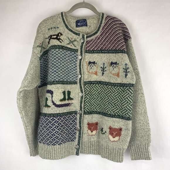 Vintage Woolrich Womens Wool Cardigan Sweater Large Button Up Rare Fox Prairie - Picture 1 of 12